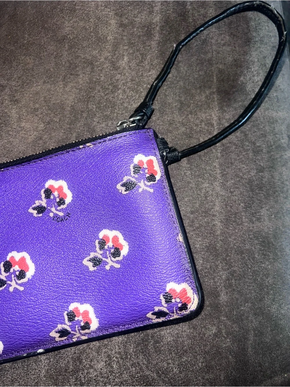 COACH Purple Floral Leather Wristlet